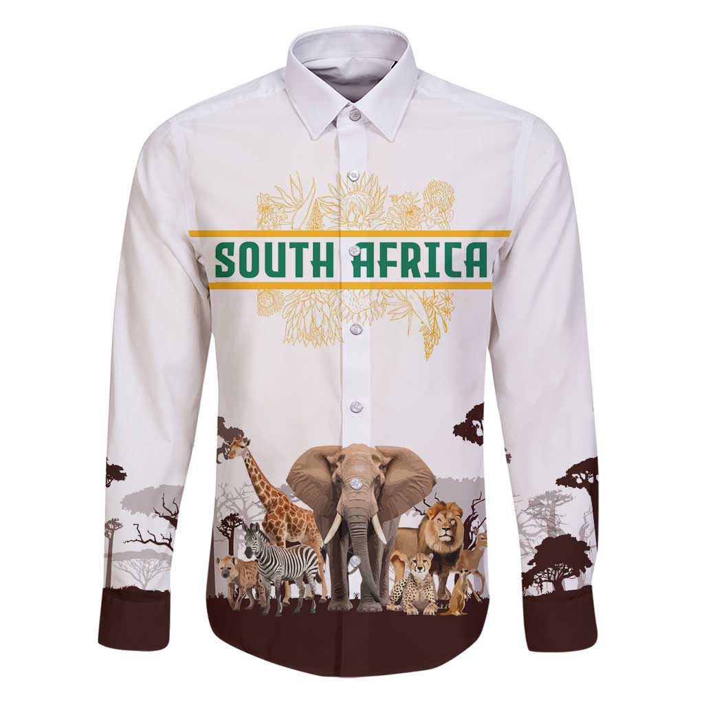 South Africa Wildlife Pride Family Matching Puletasi and Hawaiian Shirt Big Five with National Flag and Protea Floral Accent
