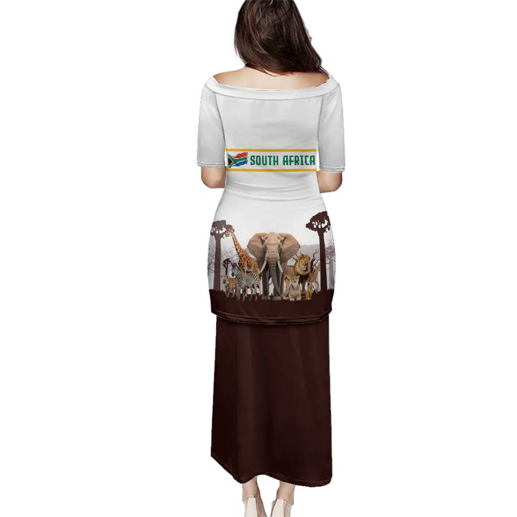 South Africa Wildlife Pride Family Matching Puletasi and Hawaiian Shirt Big Five with National Flag and Protea Floral Accent