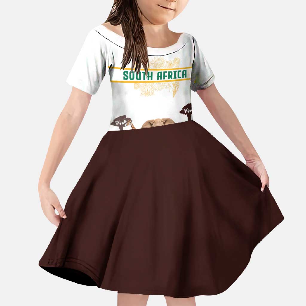 South Africa Wildlife Pride Family Matching Short Sleeve Bodycon Dress and Hawaiian Shirt Big Five with National Flag and Protea Floral Accent