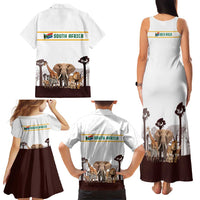 South Africa Wildlife Pride Family Matching Tank Maxi Dress and Hawaiian Shirt Big Five with National Flag and Protea Floral Accent