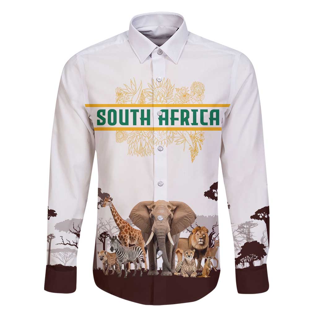 South Africa Wildlife Pride Family Matching Tank Maxi Dress and Hawaiian Shirt Big Five with National Flag and Protea Floral Accent