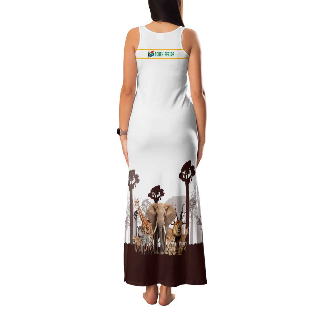 South Africa Wildlife Pride Family Matching Tank Maxi Dress and Hawaiian Shirt Big Five with National Flag and Protea Floral Accent
