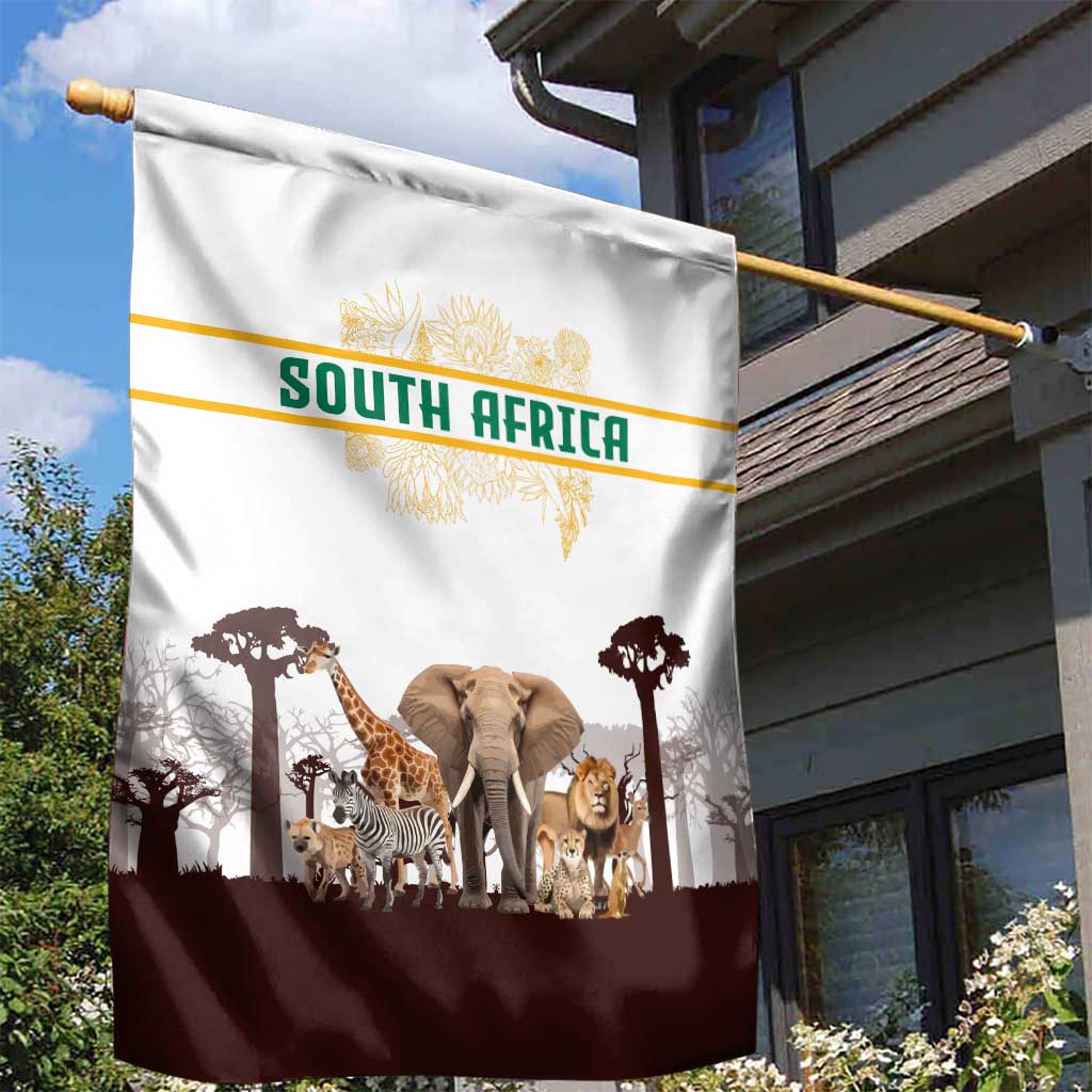 South Africa Wildlife Pride Garden Flag Big Five with National Flag and Protea Floral Accent