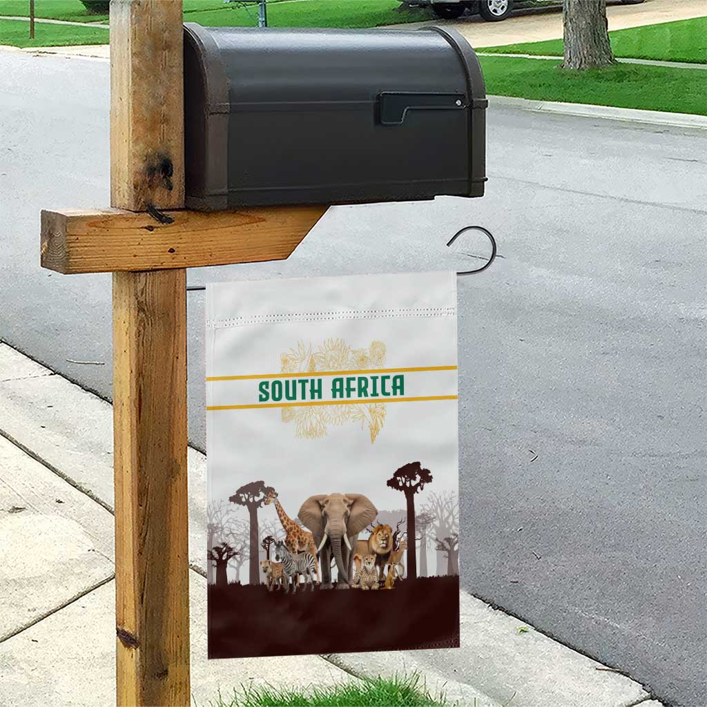 South Africa Wildlife Pride Garden Flag Big Five with National Flag and Protea Floral Accent