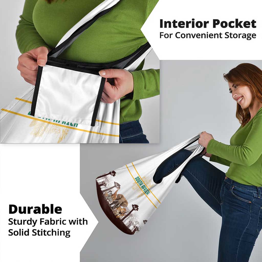 South Africa Wildlife Pride Grocery Bag Big Five with National Flag and Protea Floral Accent