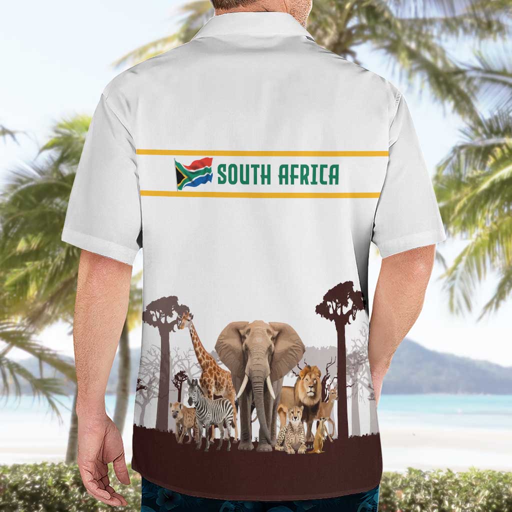 South Africa Wildlife Pride Hawaiian Shirt Big Five with National Flag and Protea Floral Accent