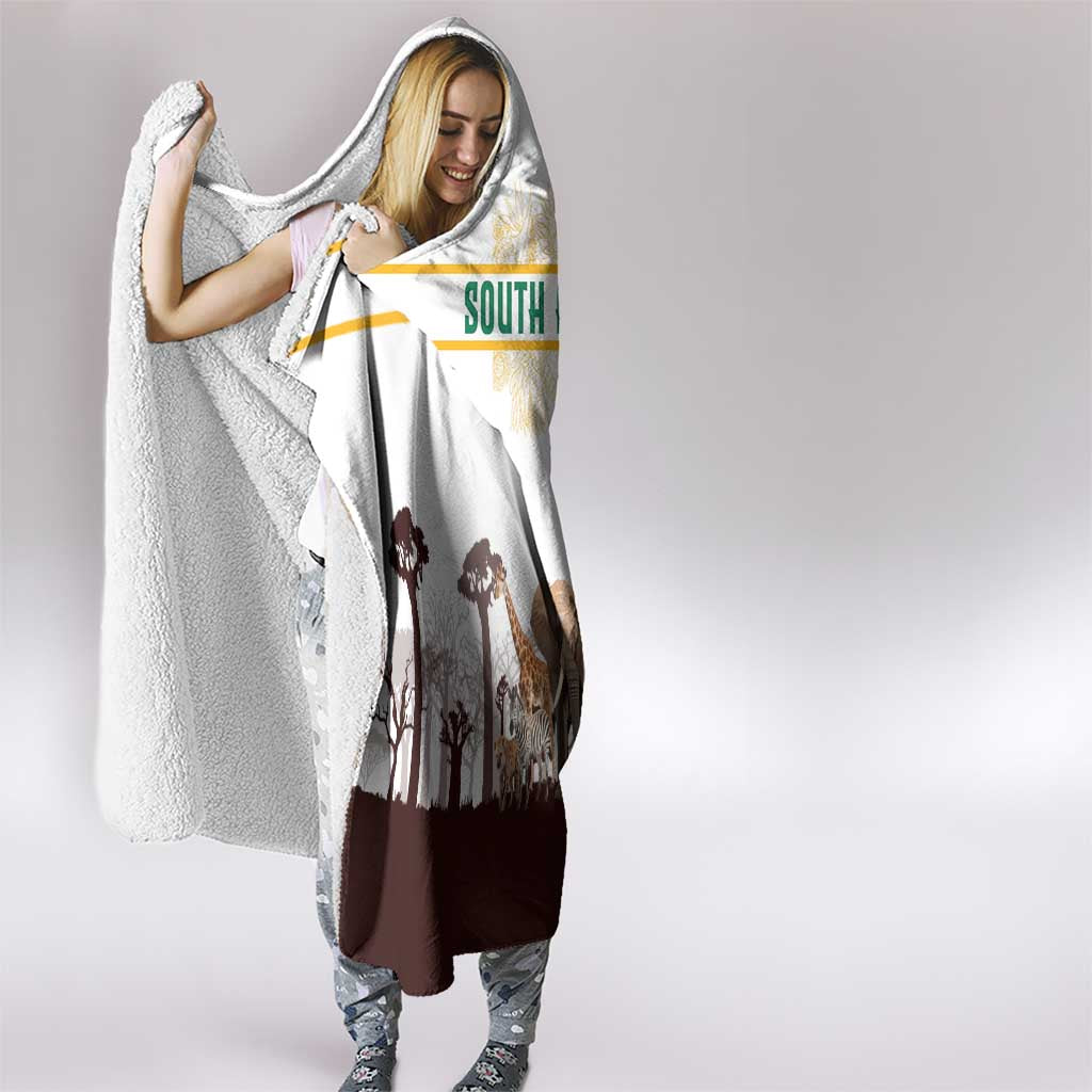 South Africa Wildlife Pride Hooded Blanket Big Five with National Flag and Protea Floral Accent