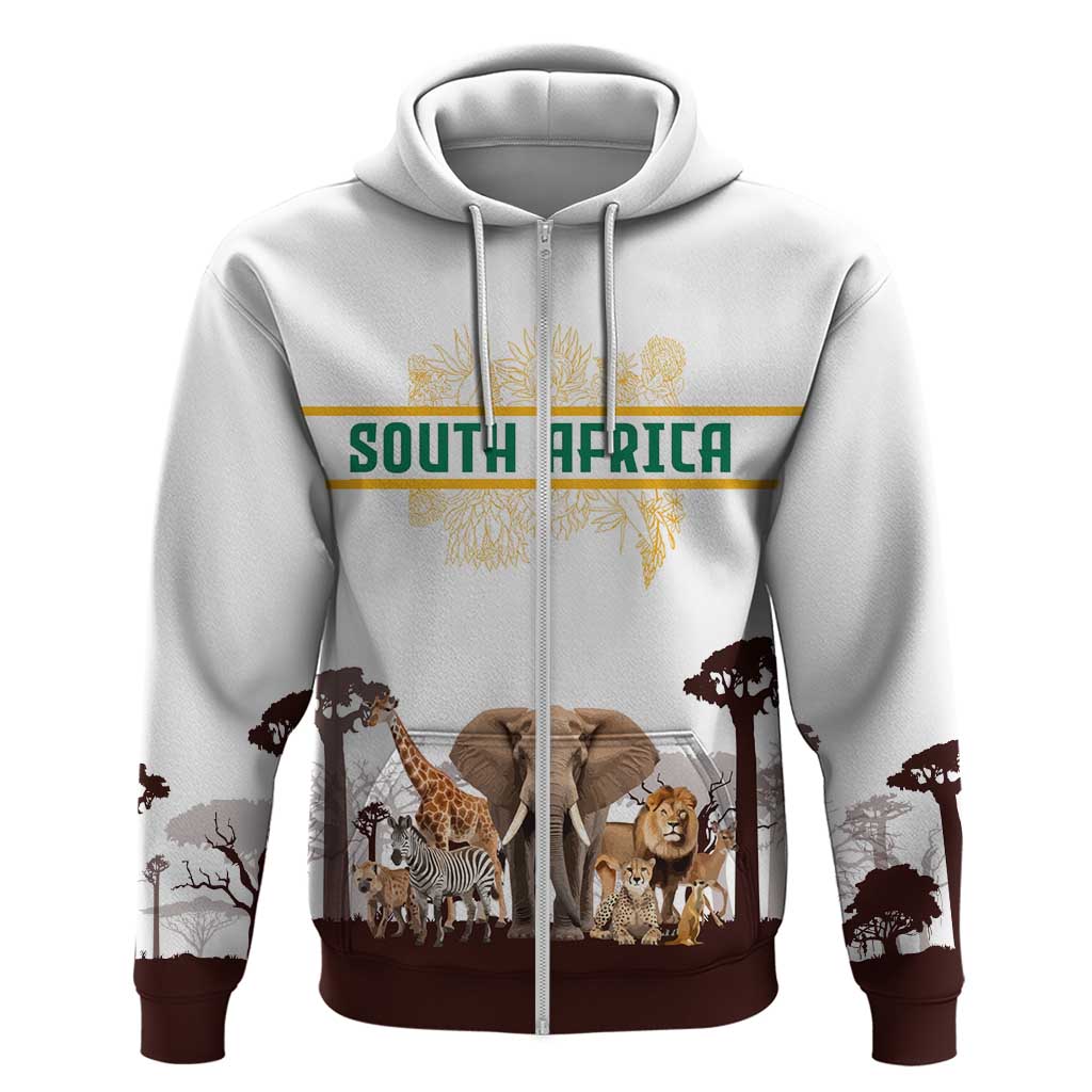 South Africa Wildlife Pride Hoodie Big Five with National Flag and Protea Floral Accent