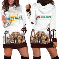 South Africa Wildlife Pride Hoodie Dress Big Five with National Flag and Protea Floral Accent