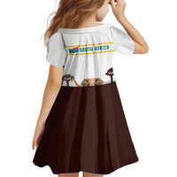 South Africa Wildlife Pride Kid Short Sleeve Dress Big Five with National Flag and Protea Floral Accent