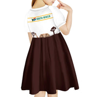 South Africa Wildlife Pride Kid Short Sleeve Dress Big Five with National Flag and Protea Floral Accent