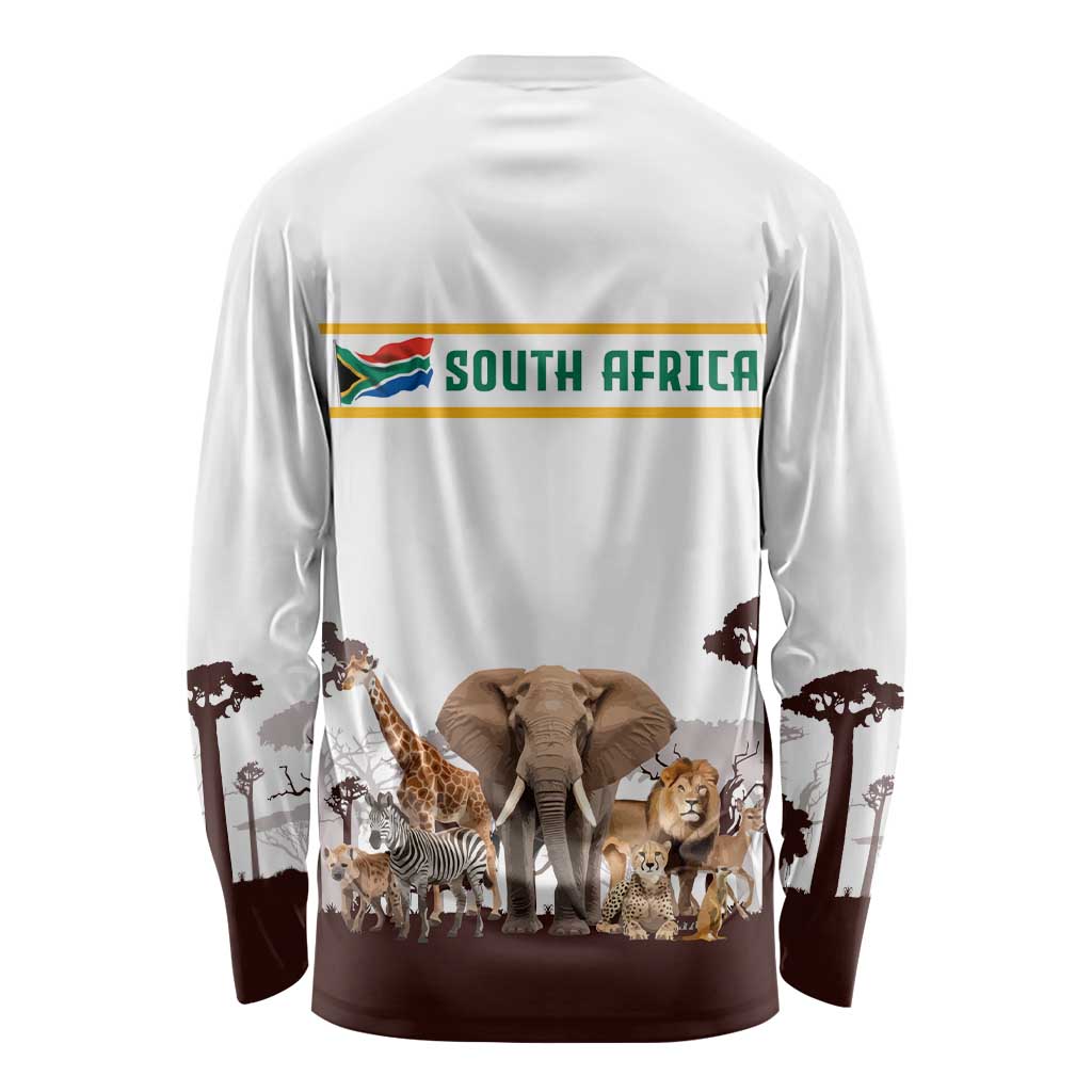 South Africa Wildlife Pride Long Sleeve Shirt Big Five with National Flag and Protea Floral Accent