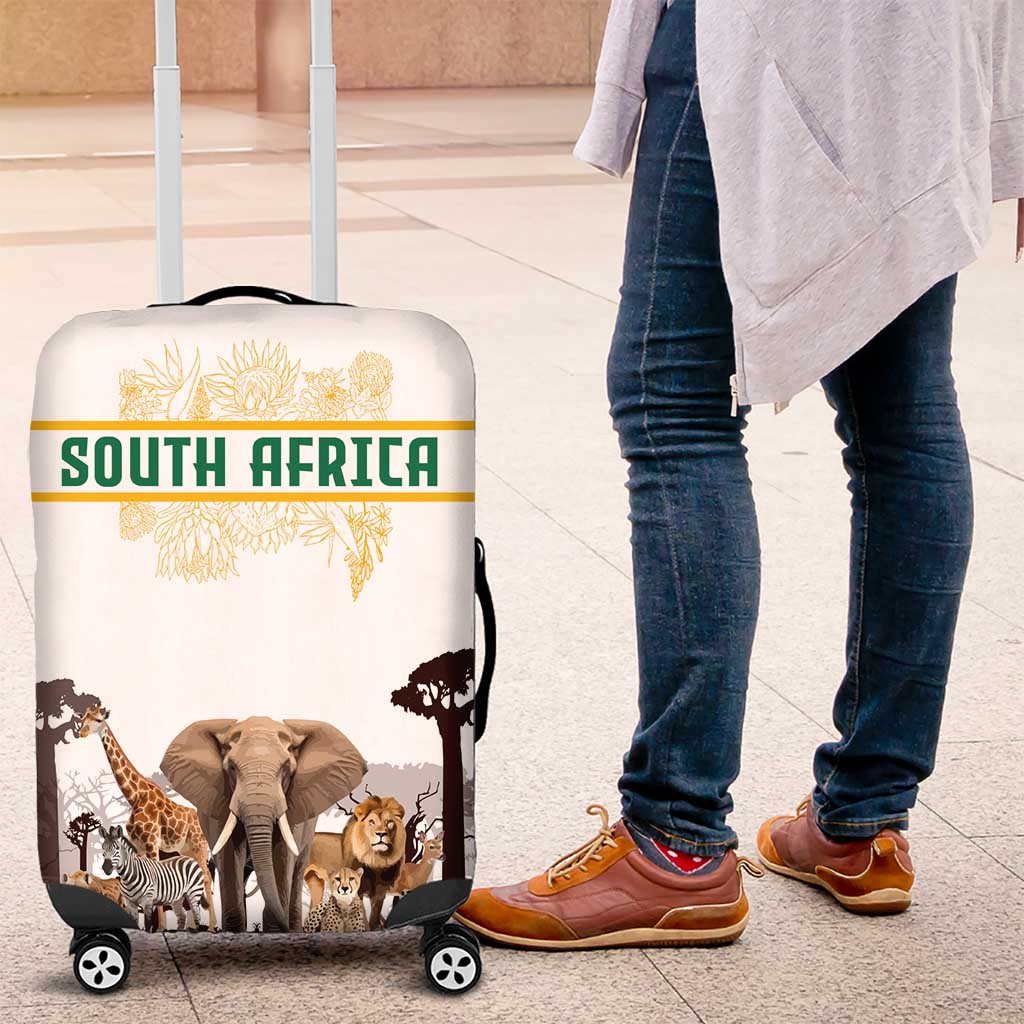 South Africa Wildlife Pride Luggage Cover Big Five with National Flag and Protea Floral Accent