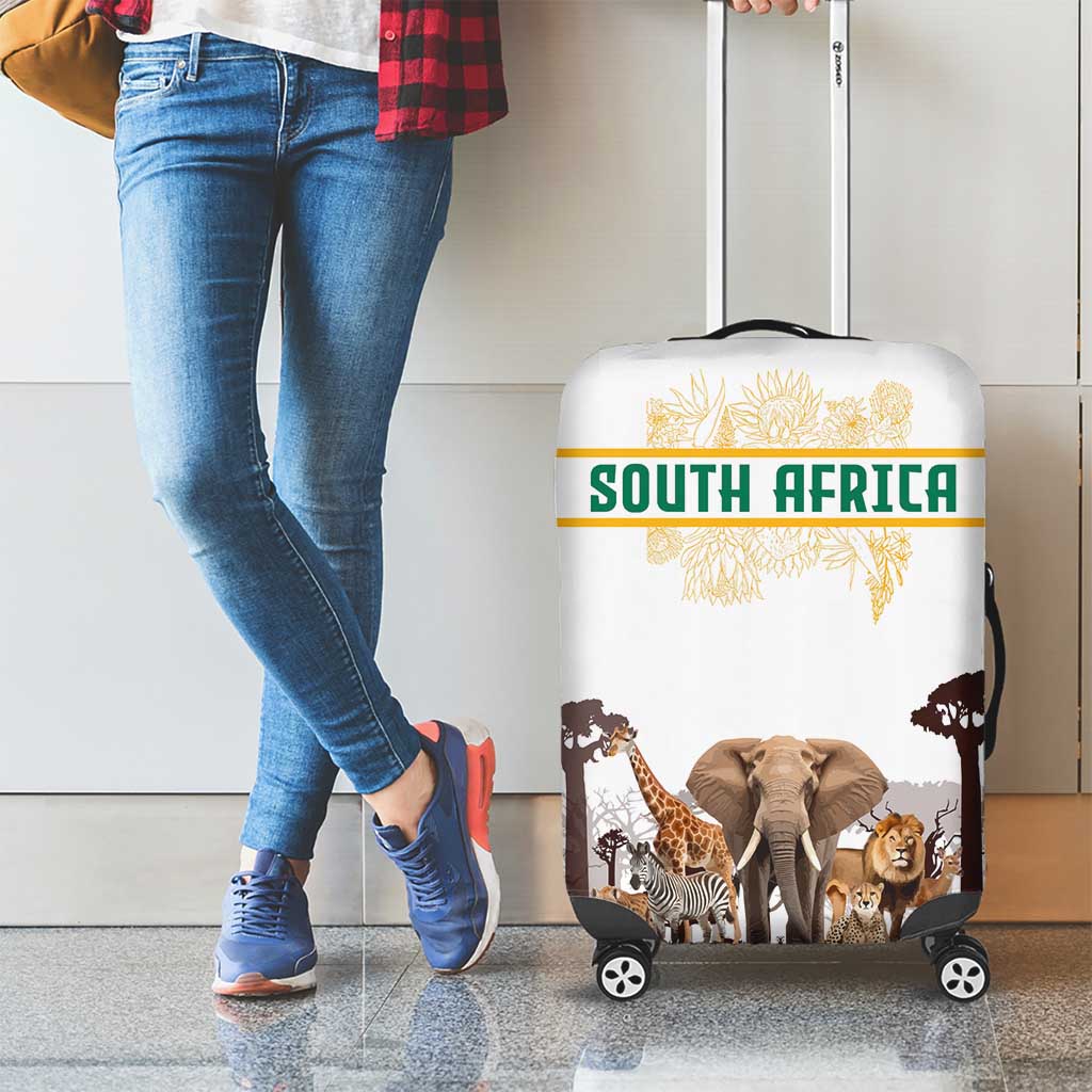 South Africa Wildlife Pride Luggage Cover Big Five with National Flag and Protea Floral Accent