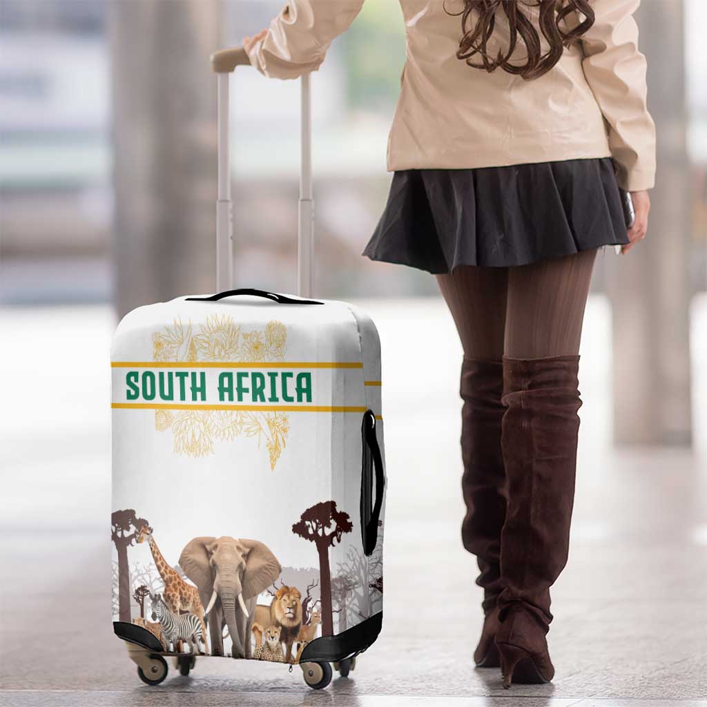 South Africa Wildlife Pride Luggage Cover Big Five with National Flag and Protea Floral Accent