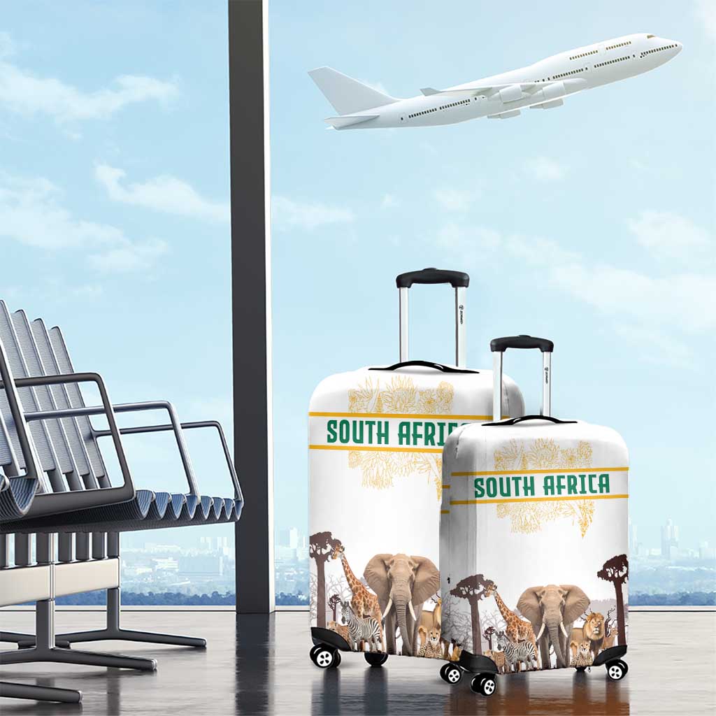 South Africa Wildlife Pride Luggage Cover Big Five with National Flag and Protea Floral Accent
