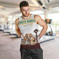 South Africa Wildlife Pride Men Tank Top Big Five with National Flag and Protea Floral Accent