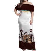 South Africa Wildlife Pride Off Shoulder Maxi Dress Big Five with National Flag and Protea Floral Accent