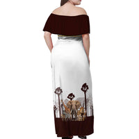 South Africa Wildlife Pride Off Shoulder Maxi Dress Big Five with National Flag and Protea Floral Accent