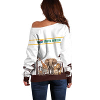 South Africa Wildlife Pride Off Shoulder Sweater Big Five with National Flag and Protea Floral Accent