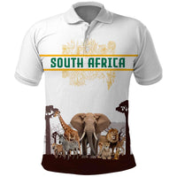 South Africa Wildlife Pride Polo Shirt Big Five with National Flag and Protea Floral Accent