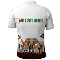 South Africa Wildlife Pride Polo Shirt Big Five with National Flag and Protea Floral Accent