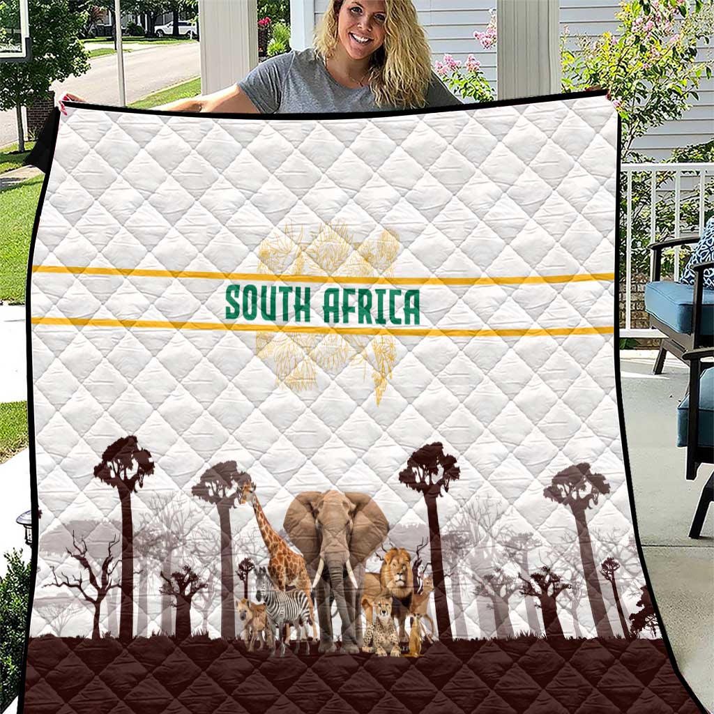 South Africa Wildlife Pride Quilt Big Five with National Flag and Protea Floral Accent