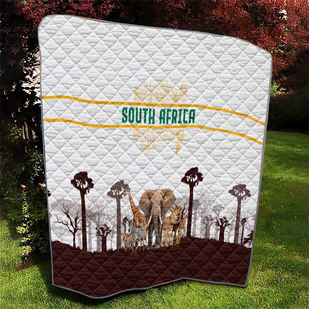 South Africa Wildlife Pride Quilt Big Five with National Flag and Protea Floral Accent