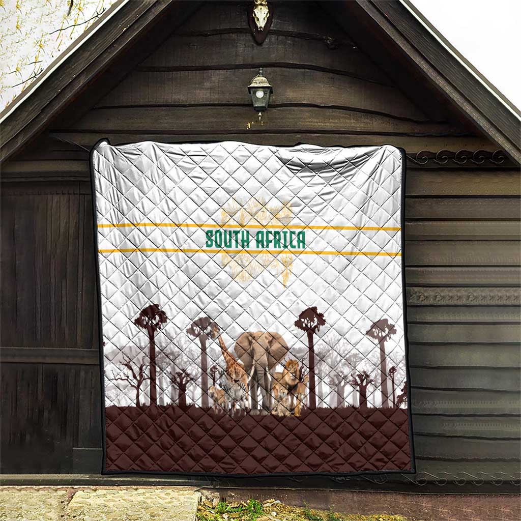 South Africa Wildlife Pride Quilt Big Five with National Flag and Protea Floral Accent