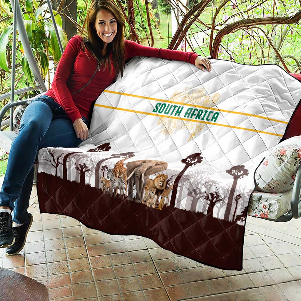 South Africa Wildlife Pride Quilt Big Five with National Flag and Protea Floral Accent