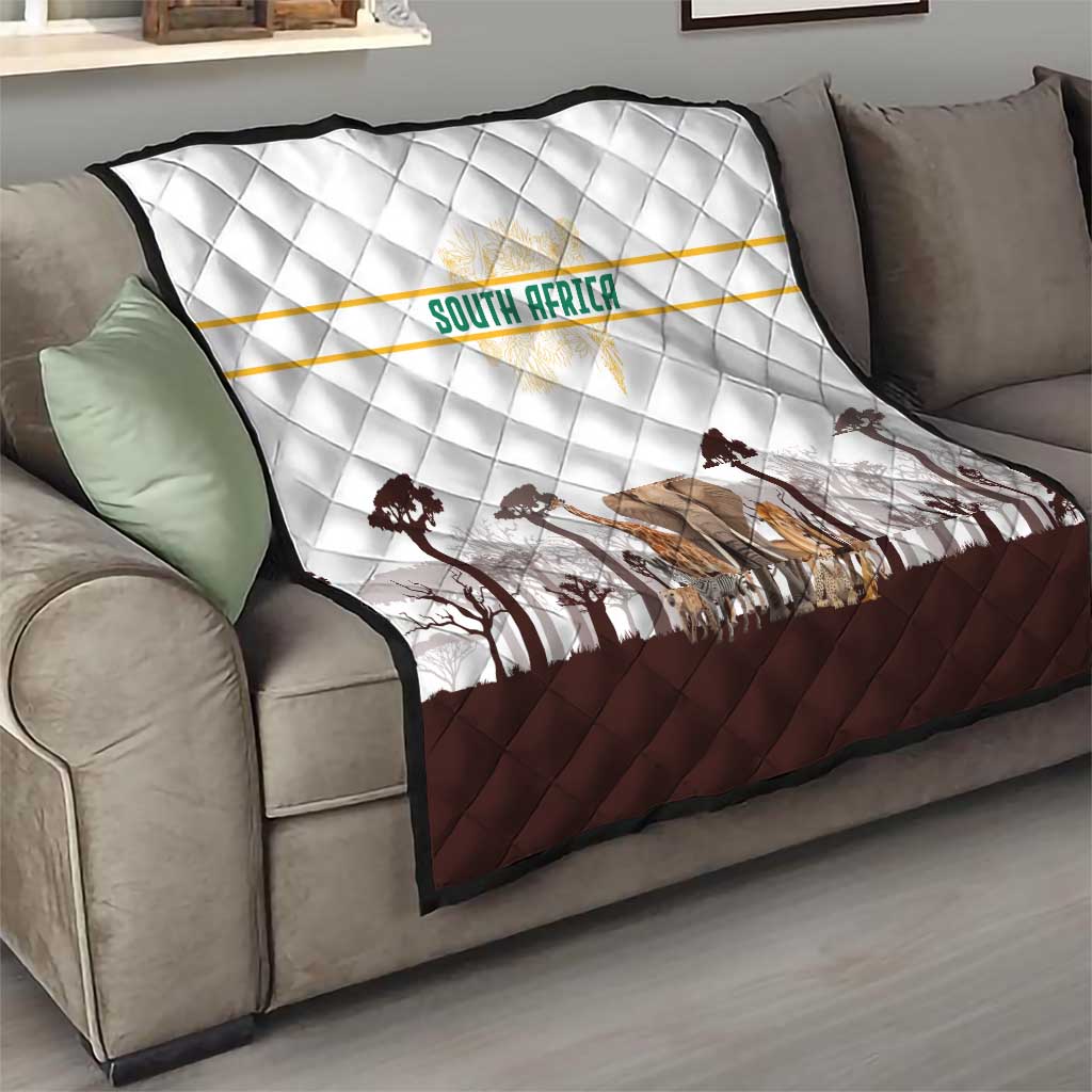 South Africa Wildlife Pride Quilt Big Five with National Flag and Protea Floral Accent