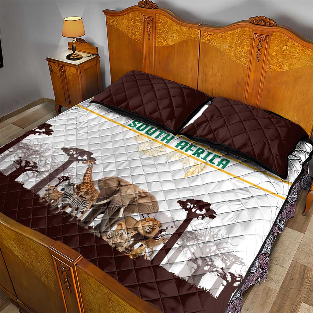 South Africa Wildlife Pride Quilt Bed Set Big Five with National Flag and Protea Floral Accent