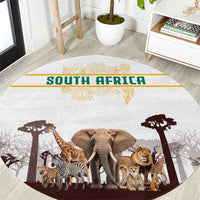 South Africa Wildlife Pride Round Carpet Big Five with National Flag and Protea Floral Accent