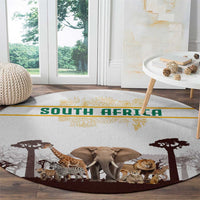 South Africa Wildlife Pride Round Carpet Big Five with National Flag and Protea Floral Accent