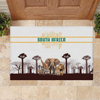 South Africa Wildlife Pride Rubber Doormat Big Five with National Flag and Protea Floral Accent