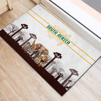 South Africa Wildlife Pride Rubber Doormat Big Five with National Flag and Protea Floral Accent