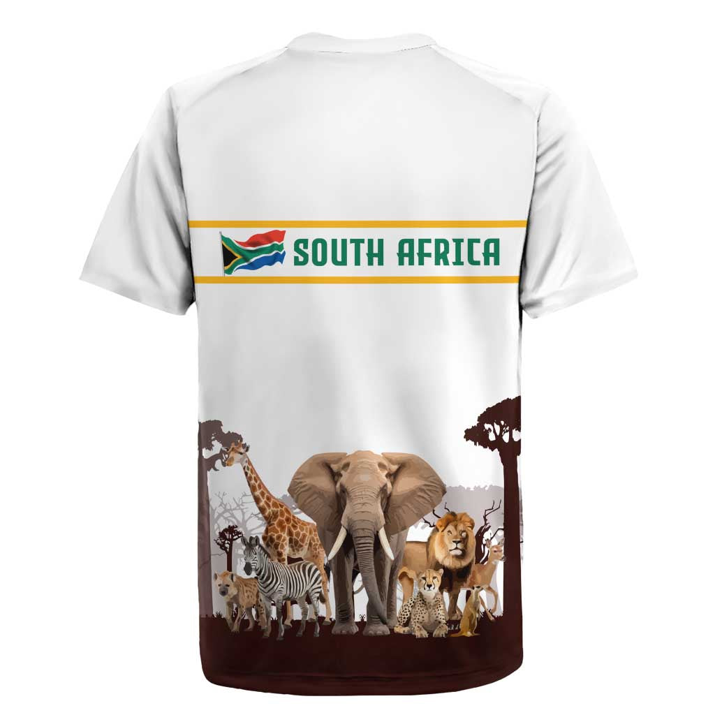 South Africa Wildlife Pride Rugby Jersey Big Five with National Flag and Protea Floral Accent