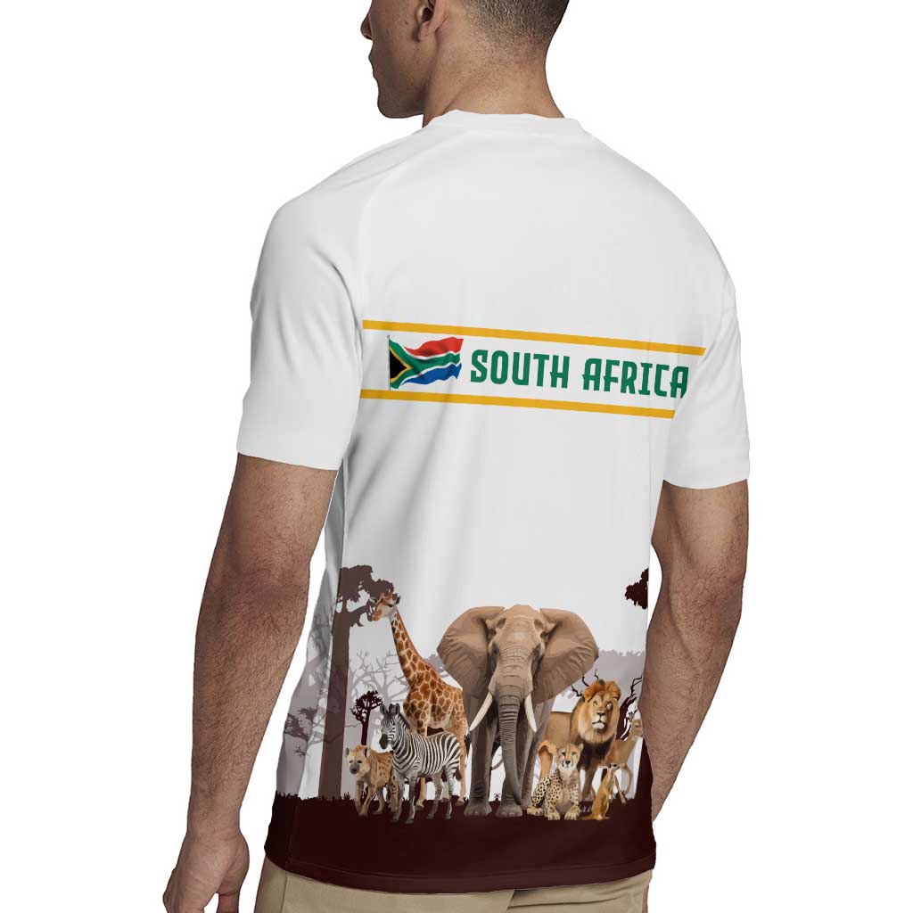 South Africa Wildlife Pride Rugby Jersey Big Five with National Flag and Protea Floral Accent