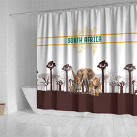 South Africa Wildlife Pride Shower Curtain Big Five with National Flag and Protea Floral Accent