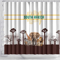 South Africa Wildlife Pride Shower Curtain Big Five with National Flag and Protea Floral Accent