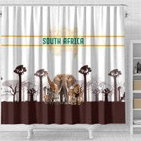 South Africa Wildlife Pride Shower Curtain Big Five with National Flag and Protea Floral Accent