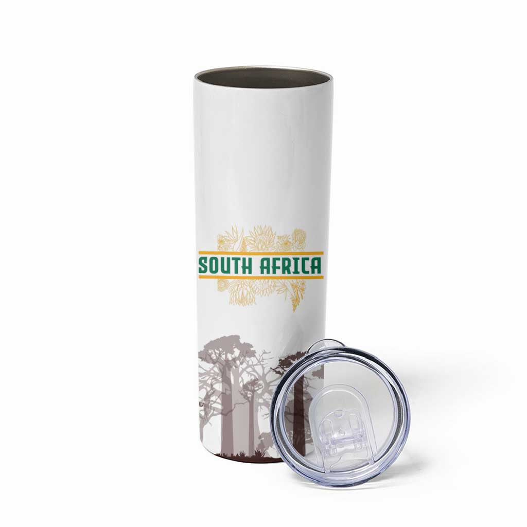 South Africa Wildlife Pride Skinny Tumbler Big Five with National Flag and Protea Floral Accent