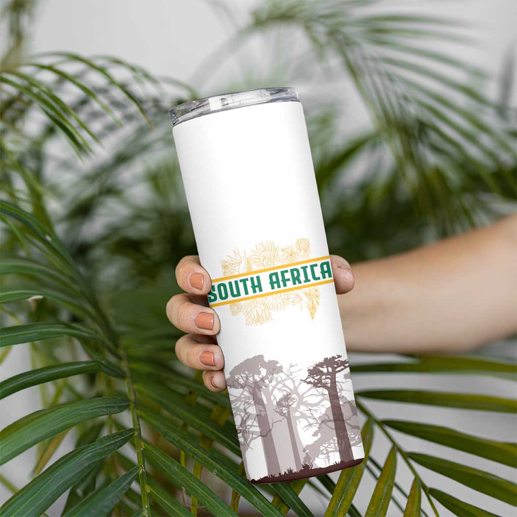 South Africa Wildlife Pride Skinny Tumbler Big Five with National Flag and Protea Floral Accent