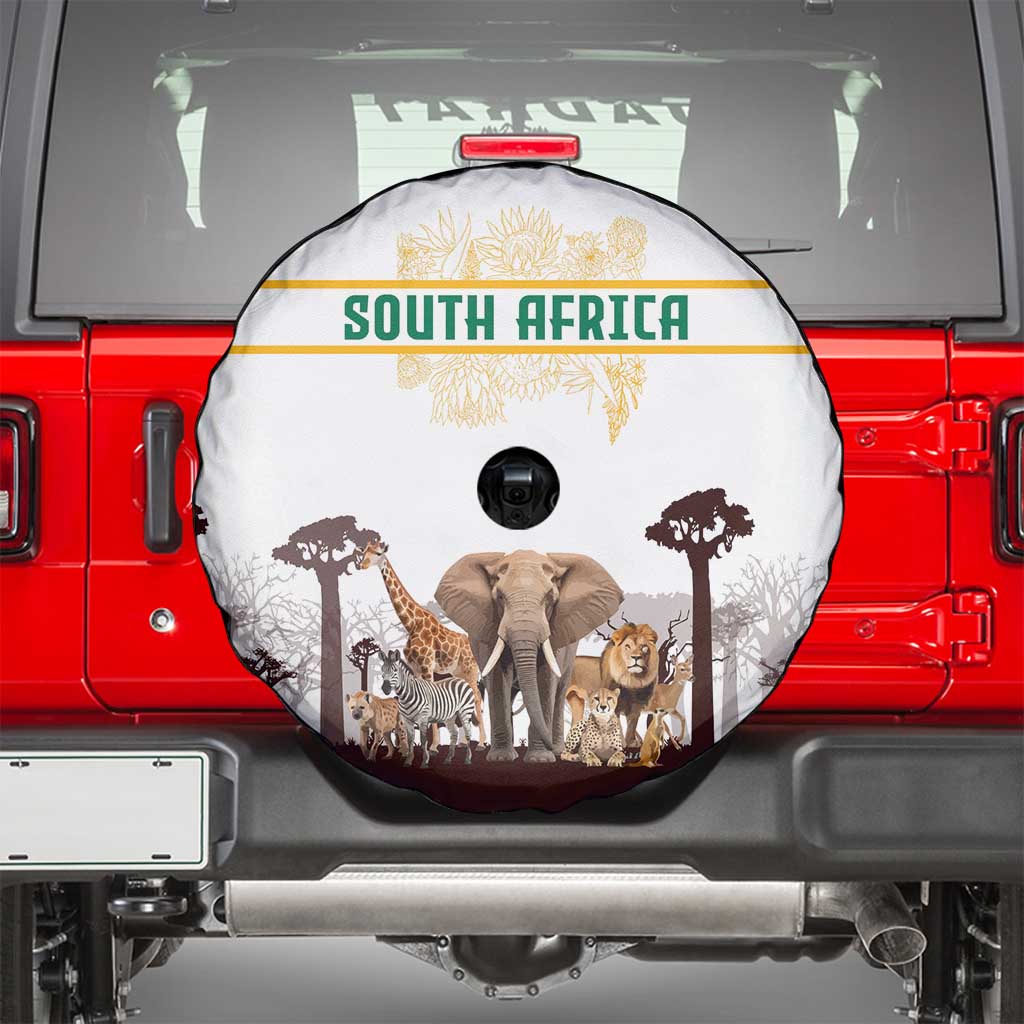 South Africa Wildlife Pride Spare Tire Cover Big Five with National Flag and Protea Floral Accent