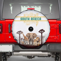 South Africa Wildlife Pride Spare Tire Cover Big Five with National Flag and Protea Floral Accent