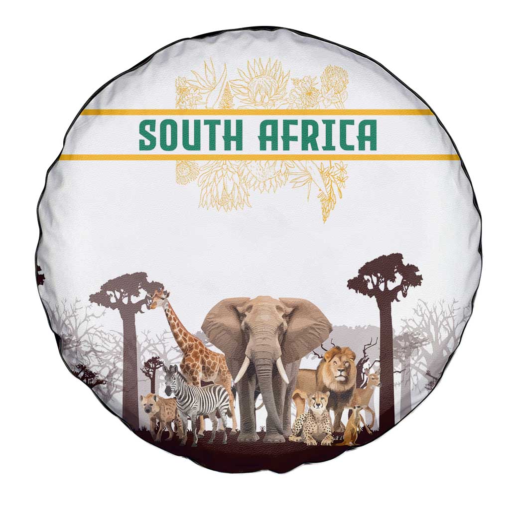 South Africa Wildlife Pride Spare Tire Cover Big Five with National Flag and Protea Floral Accent