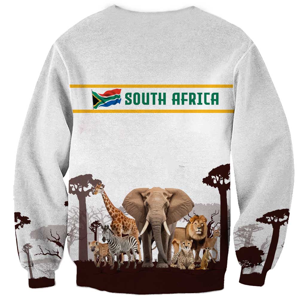 South Africa Wildlife Pride Sweatshirt Big Five with National Flag and Protea Floral Accent