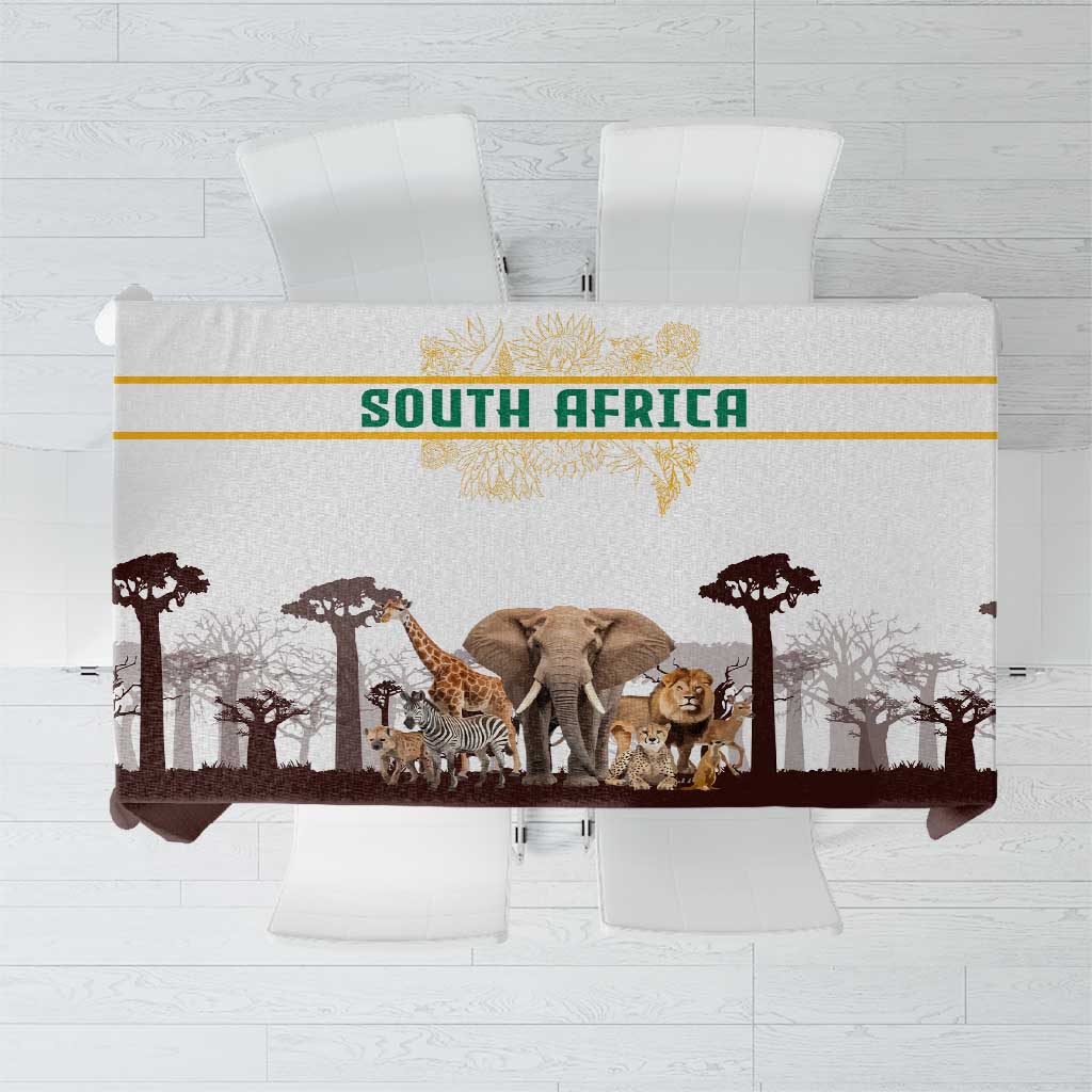 South Africa Wildlife Pride Tablecloth Big Five with National Flag and Protea Floral Accent