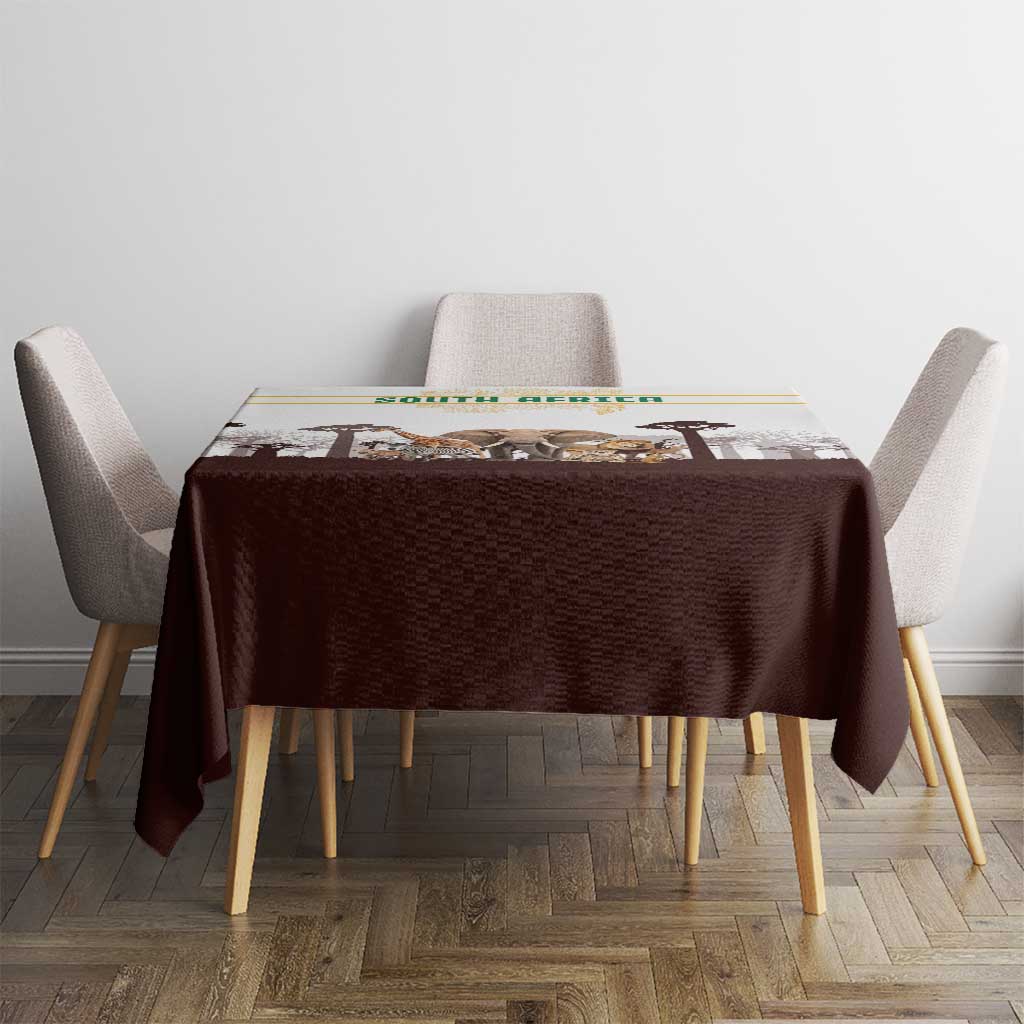South Africa Wildlife Pride Tablecloth Big Five with National Flag and Protea Floral Accent