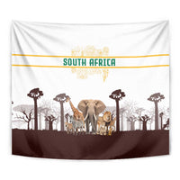 South Africa Wildlife Pride Tapestry Big Five with National Flag and Protea Floral Accent
